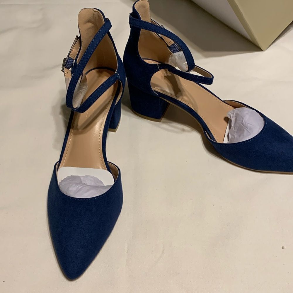 Size 7 Blue retro wedding dressy shoes with block heel